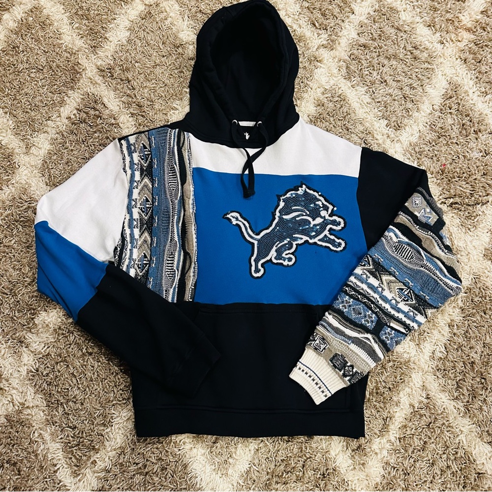 Detroit Lions sweatshirt! Custom made coogi style blue and black hoodie size XL!